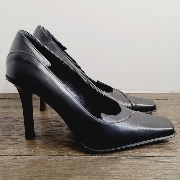 Enrico Gibellieri Black Cut Out Leather High Heels Made in Italy sz 37 - Picture 1 of 12